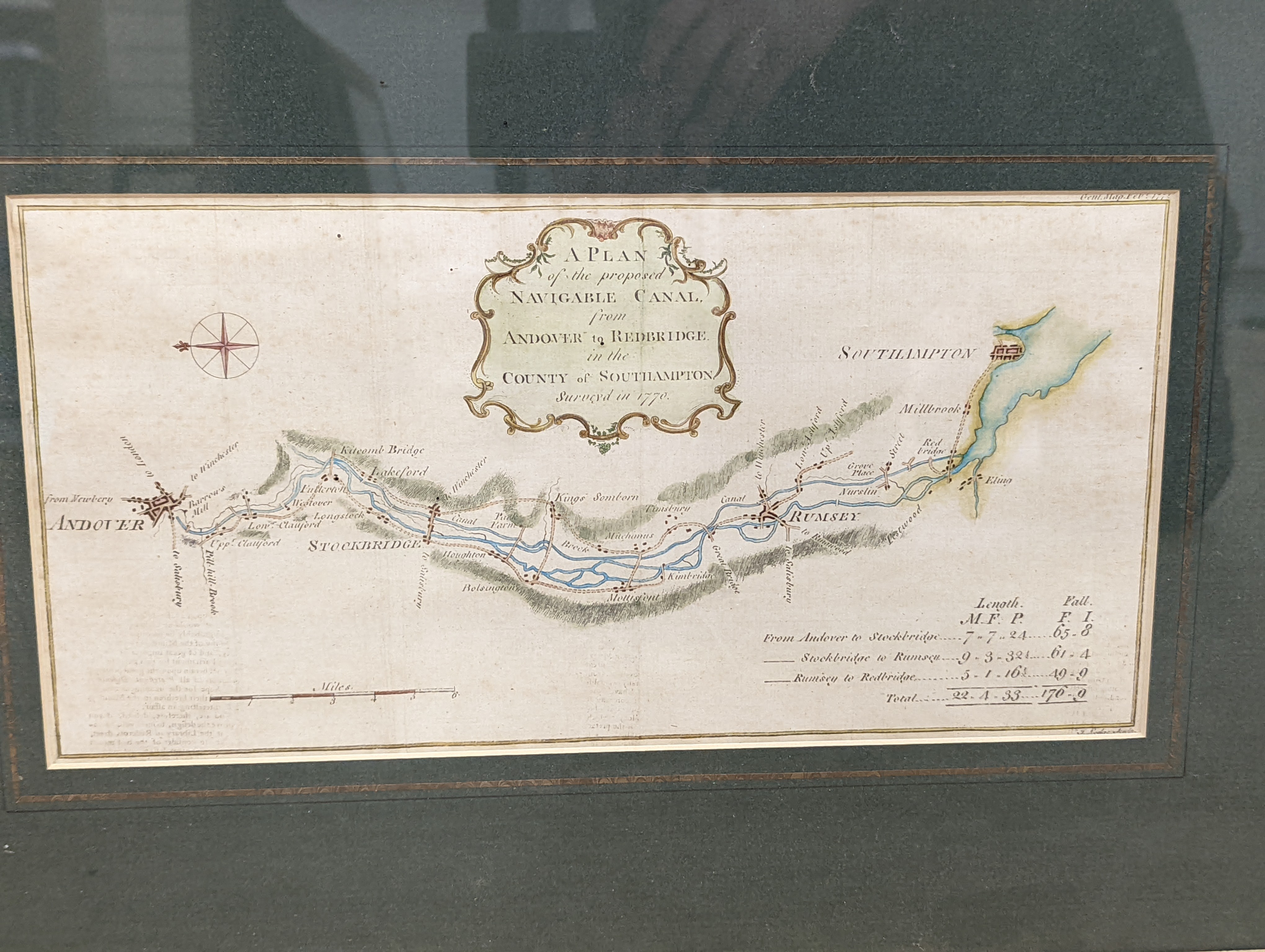 Three framed maps - The Borough of Lewes, with Cliff and Southover, from an actual survey, by J.Marchant, published by J.Baxter, Sussex published by Pigot & co and A Plan of the proposed Navigable Canal from Andover to R